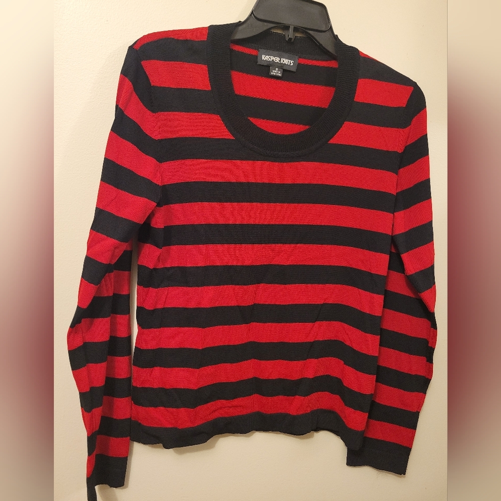 Red and Black Striped Long Sleeve Top